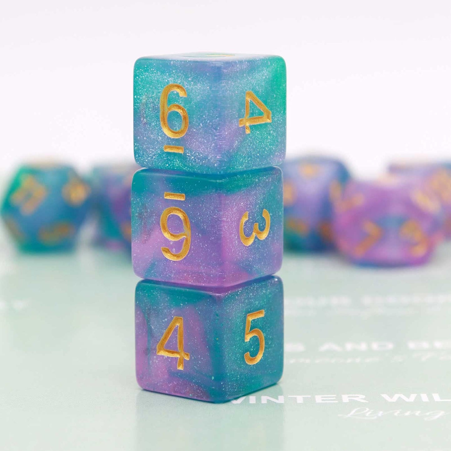 Haxtec 11 Piece Dice Set Extra D6 D20 Compatible with Dungeons and Dragons 5e RPG Games-Teal Purple Glitter