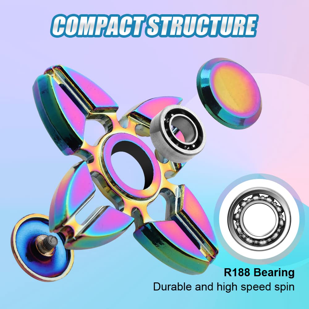 7 Pack Rainbow Fidget Spinners Pack Stress Relief Toys For Kids Adults, Finger Hand Spinner Metal Fidget Bulk Set Desk Toy For A