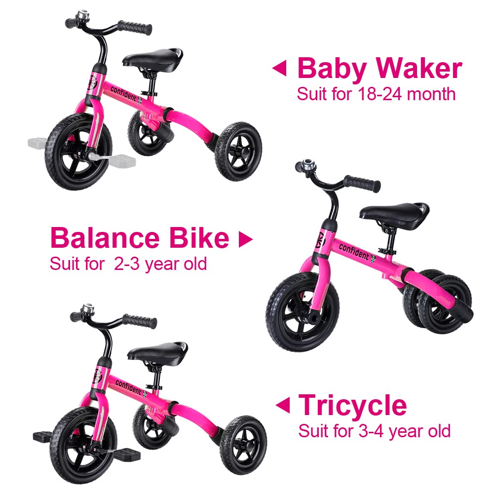 YGJT 3 in 1 Tricycle for Toddlers Age 2-5 Years Old, Folding Kids Balance Bike with Adjustable Seat and Removable Pedal, Toddler