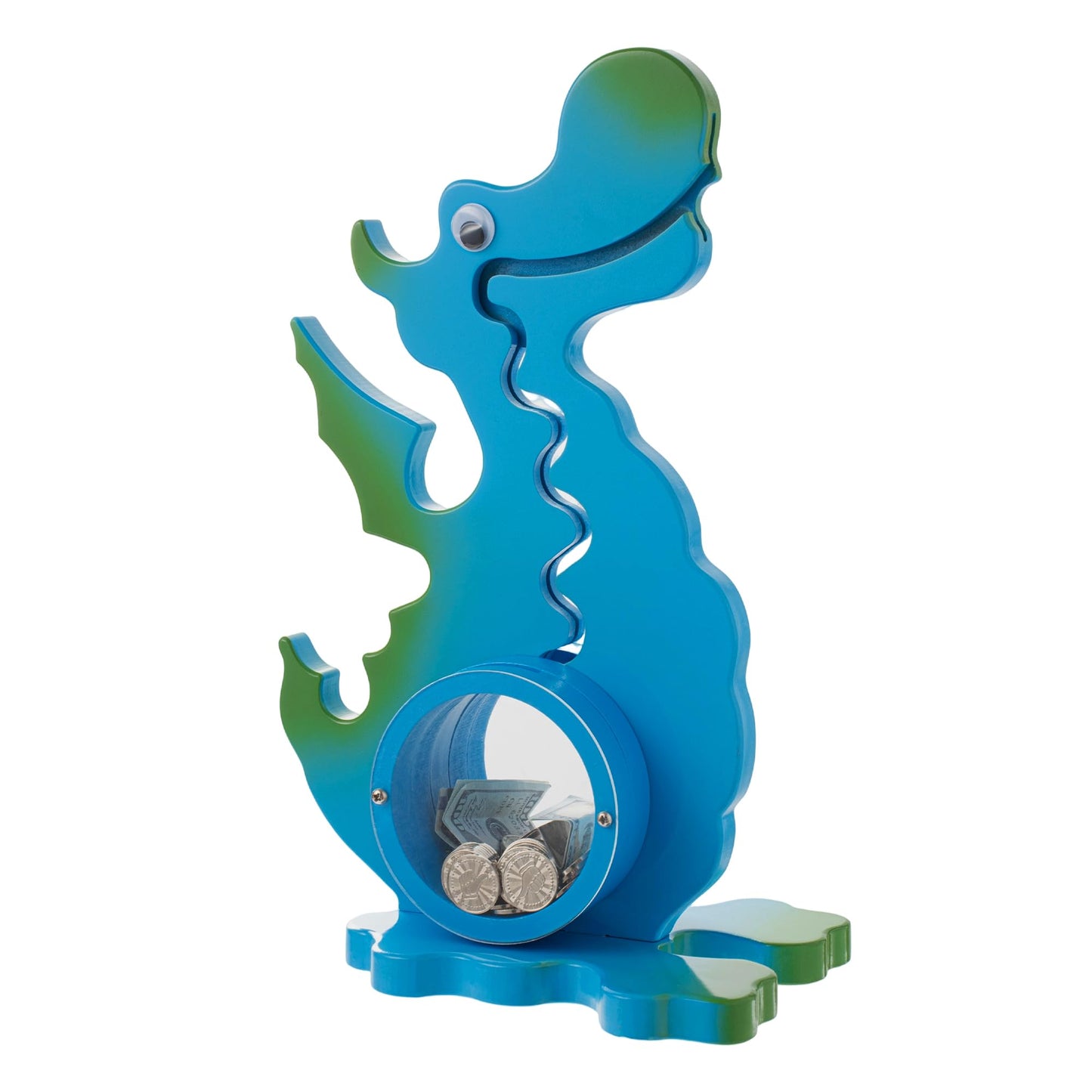 AORCMITN Wooden Dragon Piggy Bank for Kids Boys & Girls, Wood Interactive Coin Bank with Clear Belly, Saving Money Toy, Educatio