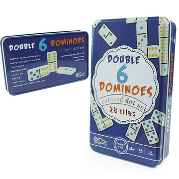 Pureplay Double 6 Colored Dot Dominoes Game Set,28 Pieces Dominoes Tiles With Reusable Collectors Tin,Domino For Adults-Party Favors And Anytime Use,For 2 Or More Players