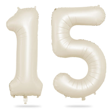 Biapian 40 Inch Cream Number 15 Balloon, 15Th Birthday Balloons, Big Digital 15 Or 51 Beige White Giant 15 Foil Balloon Helium F