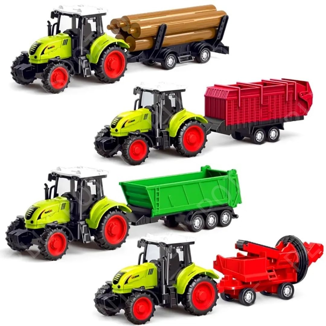 Pluspoint Farm Tractor Toys Inertia Vehicles Farm Tractor Truck With Trolley Pack Of 4Pc Agriculture Toys Friction Power Toy Tru