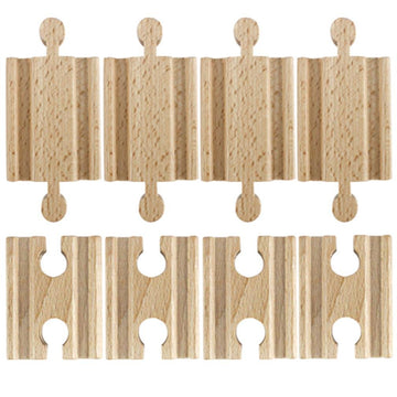 Set of 8 Male-Male Female-Female Wooden Train Track Adapters - Railway Expansion Accessories Compatible with Major Toy Trains - 