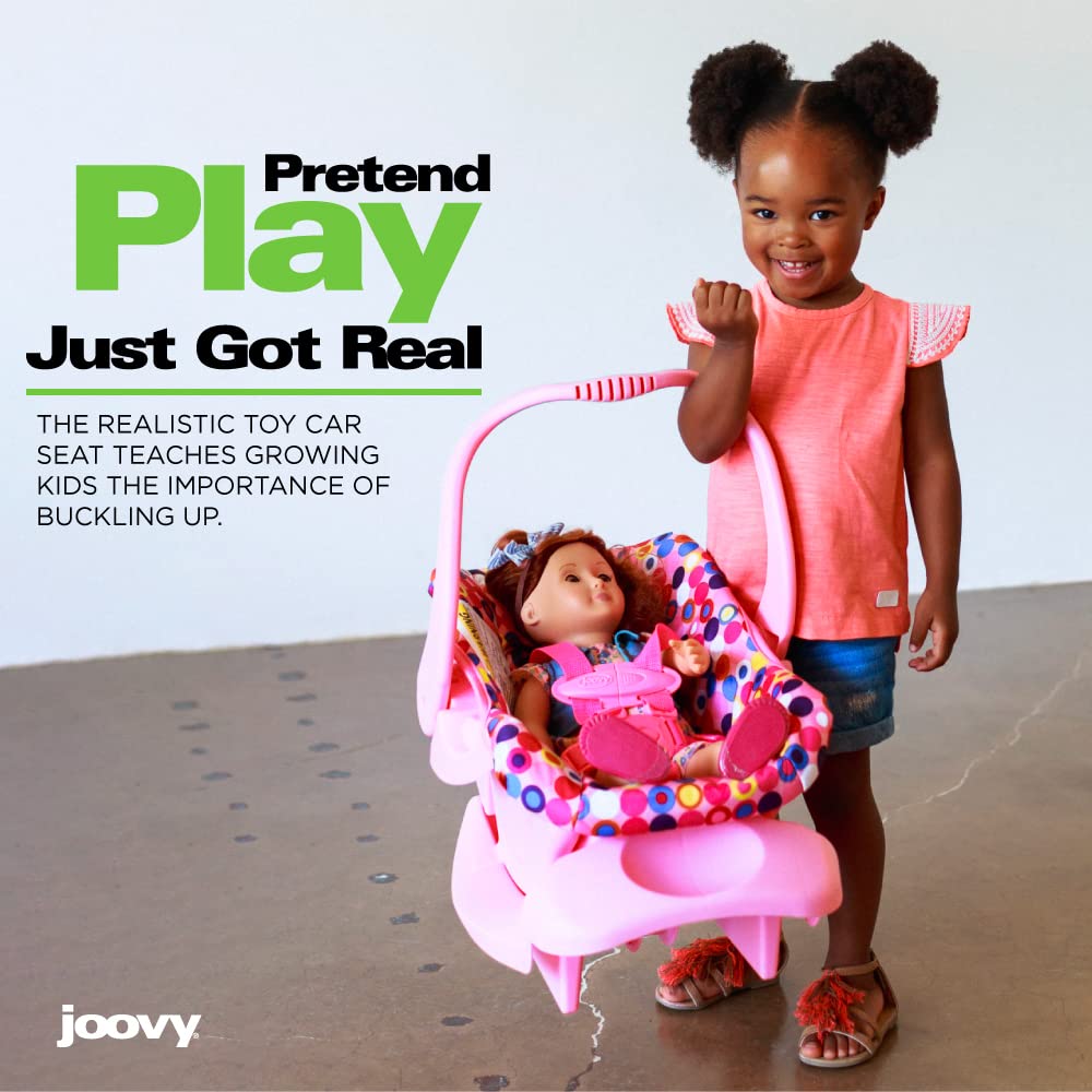 Joovy Toy Car Seat Baby Doll Carrier Featuring Crash-Tested Latch System For Safety, Machine-Washable Cover For Easy Cleaning, And Five-Point Harness - Fits Dolls 12” To 22”, Pink