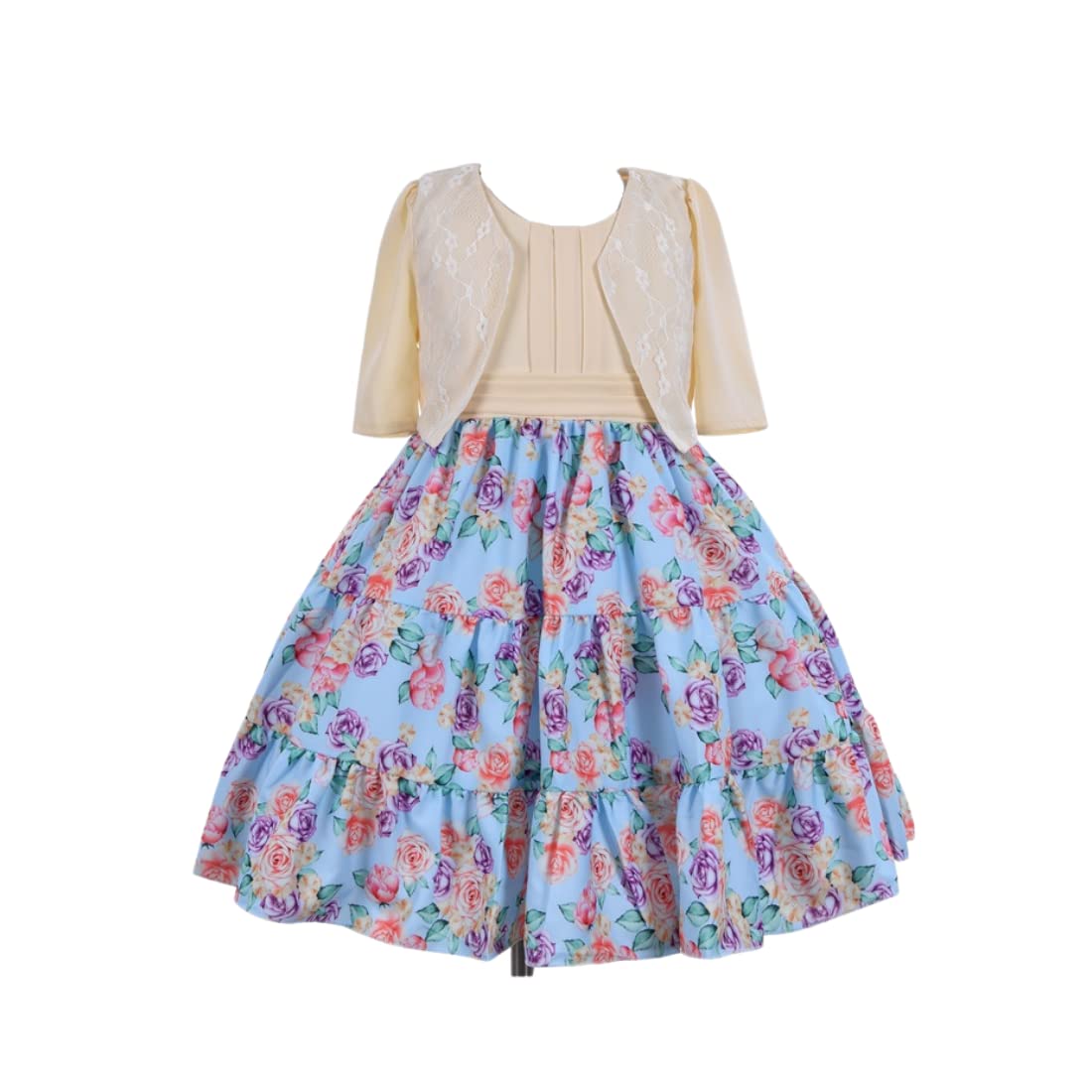 Cosplay Life Floral Dress for Girls and Young mature-themeds Fashion Flower Waistline Kids Party Festival Dress Ages 5-9 Years Old (Blue  8YRS)