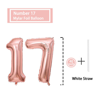 DTDO 17" Rose Gold Number Balloon - 40 Inch Big Foil Mylar for 17th Birthday Party Decorations and Events Supplies