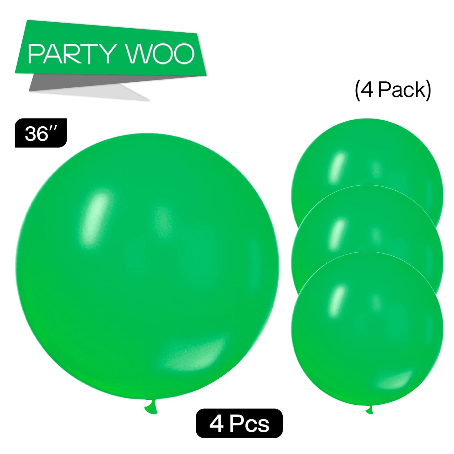 Partywoo Green Large Balloons, 4 Pcs 36 Inch Balloons, Clover Green Big Balloons, Malachite Green Giant Balloons, Jumbo Balloons For Birthday Party Decorations, Baby Shower Decorations, Green-Y24