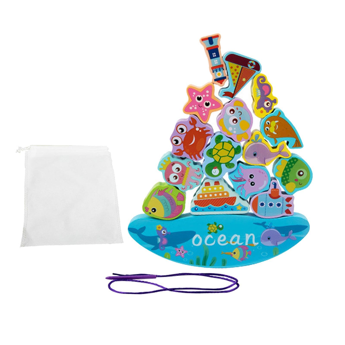 Enakshi (LABEL) Wooden Balance Block Stacking Toys Lacing Beads Toys for Festival Boys Girls Sea