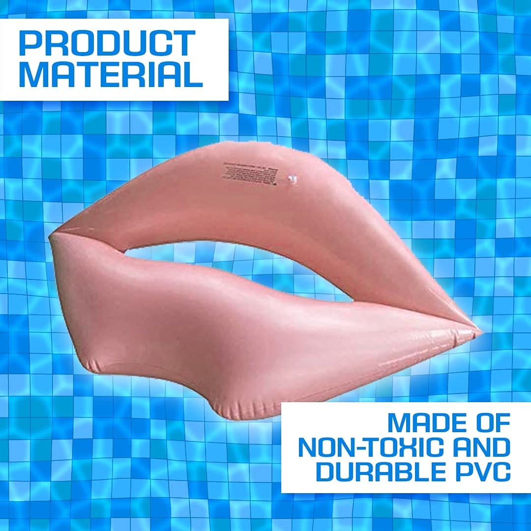 Giant Swimming Lips Pool Float - 43.3 x 31.5 Inch Giant Pink Lips Pool Float mature-themed Water Lounger Big Inflatable Mouth Print Row Water Toy Rest Pink