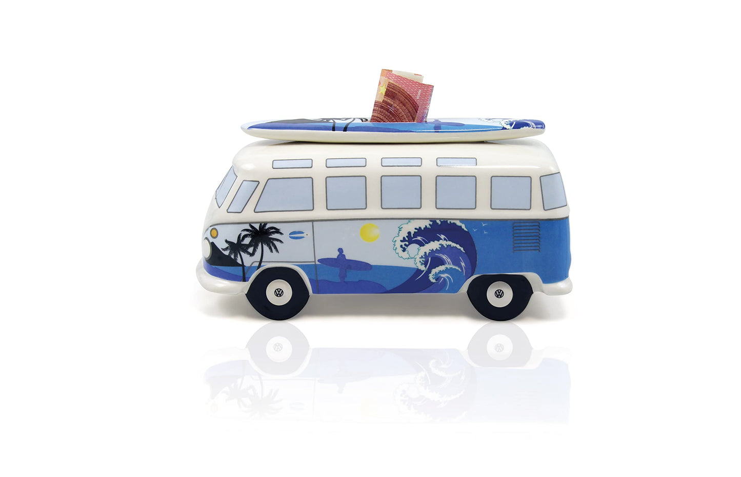 Brisa Vw Collection - Volkswagen Savings Bank Piggy Bank Money Coin Box With Surfboard In T1 Bus Samba Design (Surf/Blue)