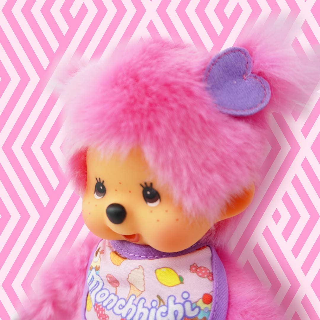 BANDAI - Monchhichi - Monchhichi Frozen Fruits Plush - Iconic 80s Plush - Soft Pink Plush 20 cm for Children and Adults - SE2338