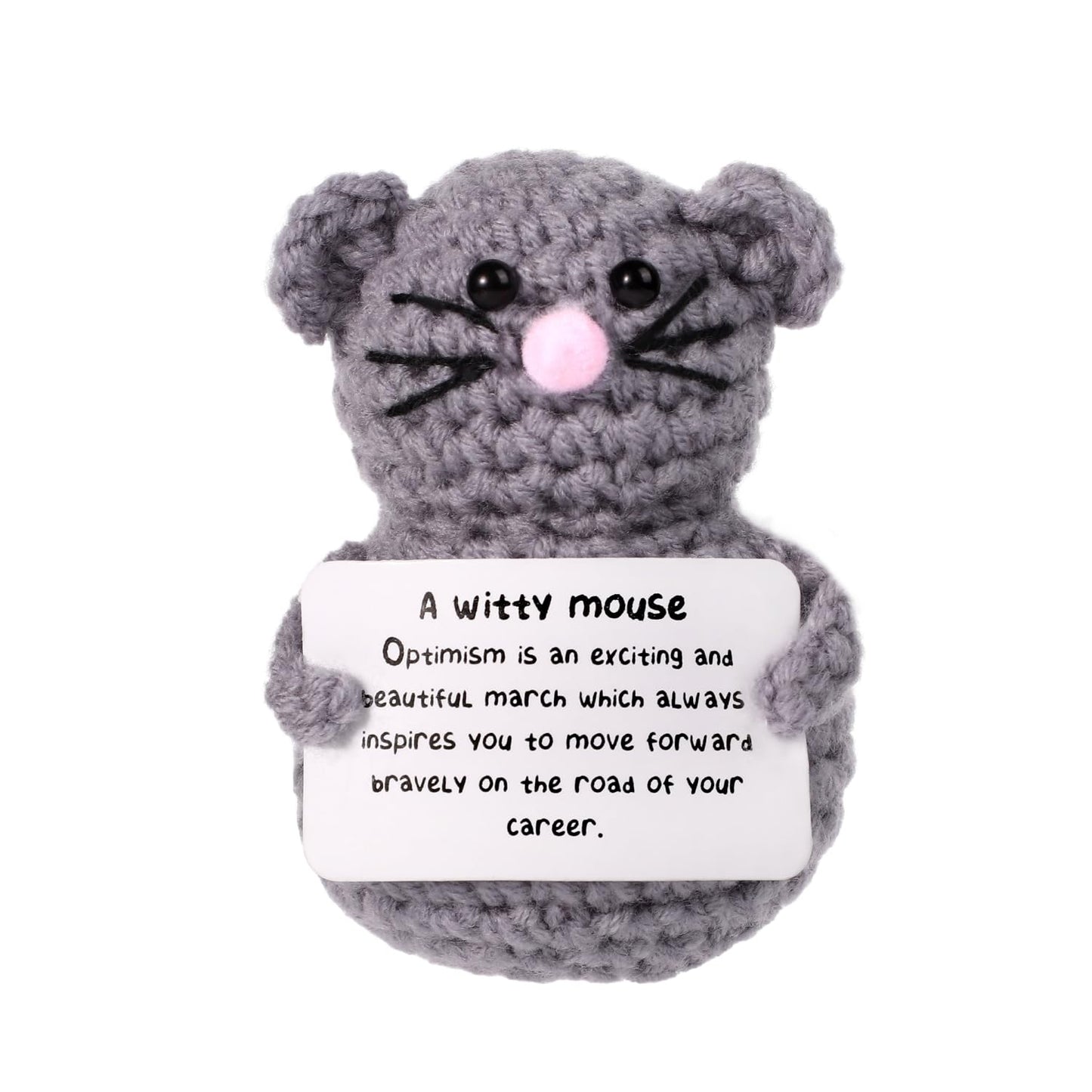 Boxob Funny Positive Mouse, 3.12In Creative Cute Knitted Potato Doll With Inspirational Card Emotional Support Mouse Crochet For