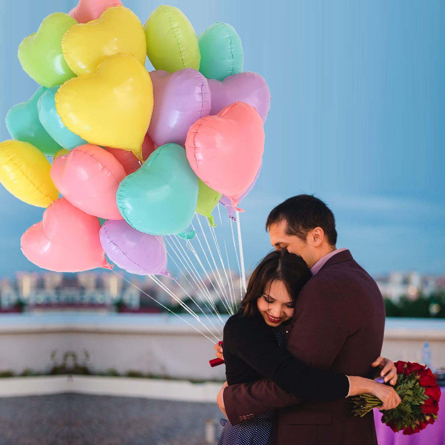 30 Pcs Pastel Colorful Heart Balloons 18In Rainbow Heart Shaped 18 Inch Balloons Helium Mylar Balloons Foil Balloon Baby Shower