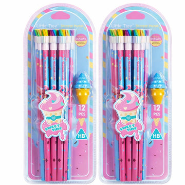 A Little Swag 24 Pcs Hb Pencils Set With Cute Ice Cream Erasers - Cartoon Theme Colourful School Pencils For Girls, Boys, Kids, 