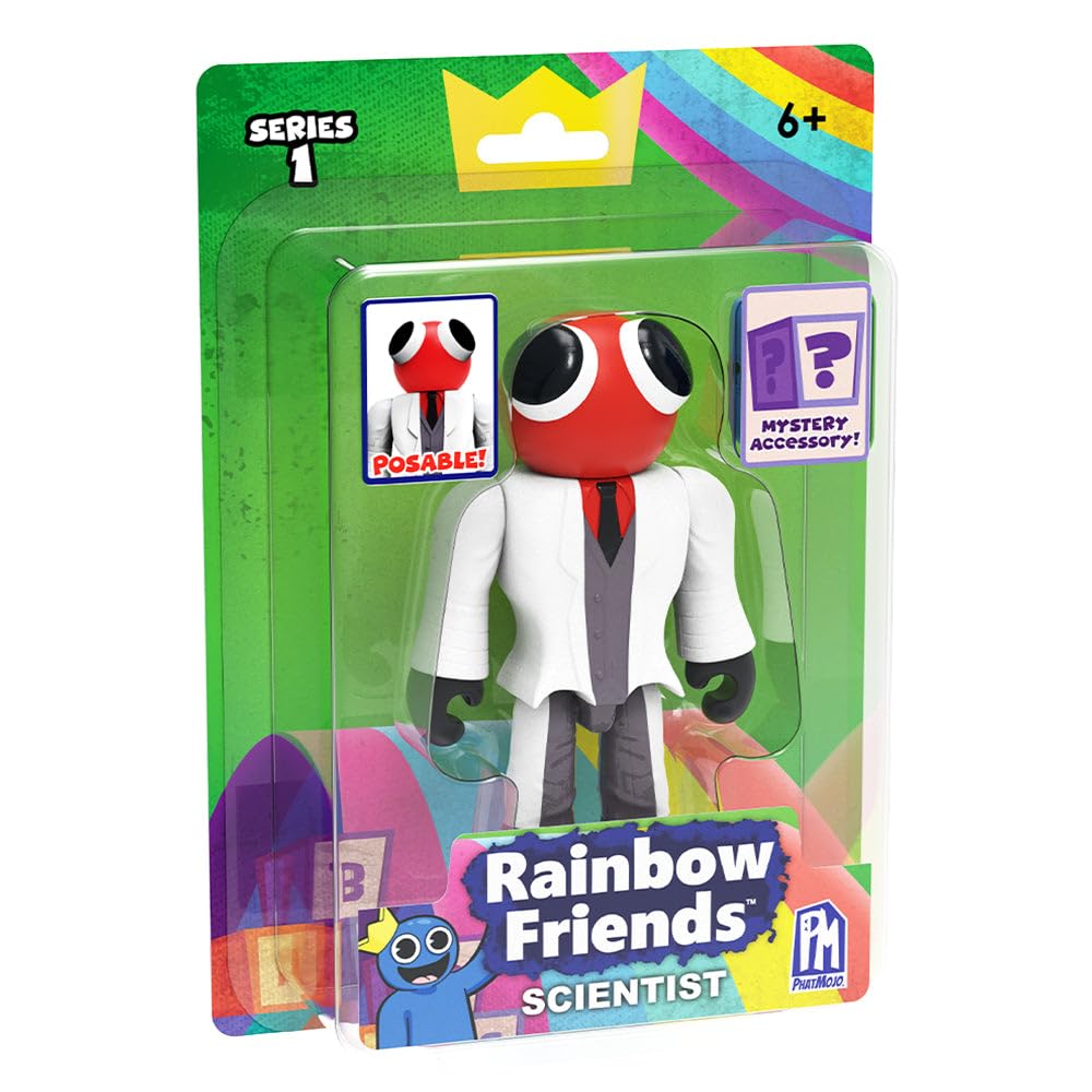 Rainbow Friends Scientist Action Figure - 5" Posable Orange Figure, Model RF2604, Plastic Material