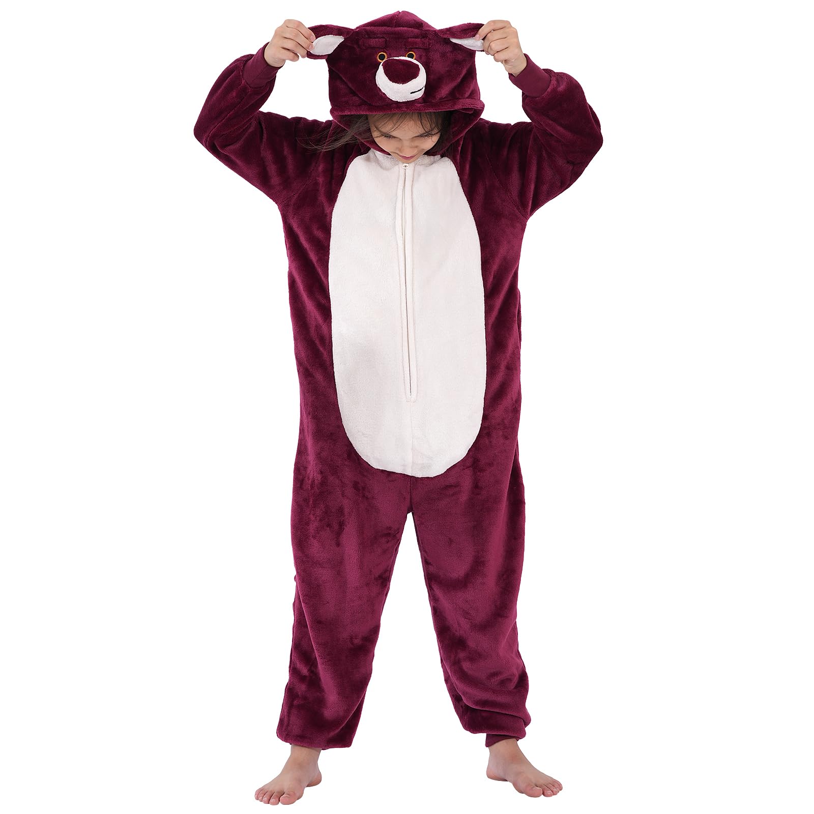 Halloween Christmas Unisex Kids Flannel Cosplay Onesie Costume Outfit Suit for Girls and Boys (Red Bear, 12 Years)