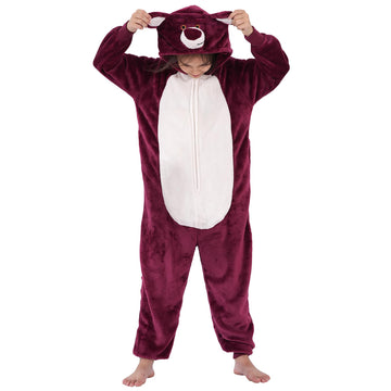 Halloween Christmas Unisex Kids Flannel Cosplay Onesie Costume Outfit Suit for Girls and Boys (Red Bear, 12 Years)