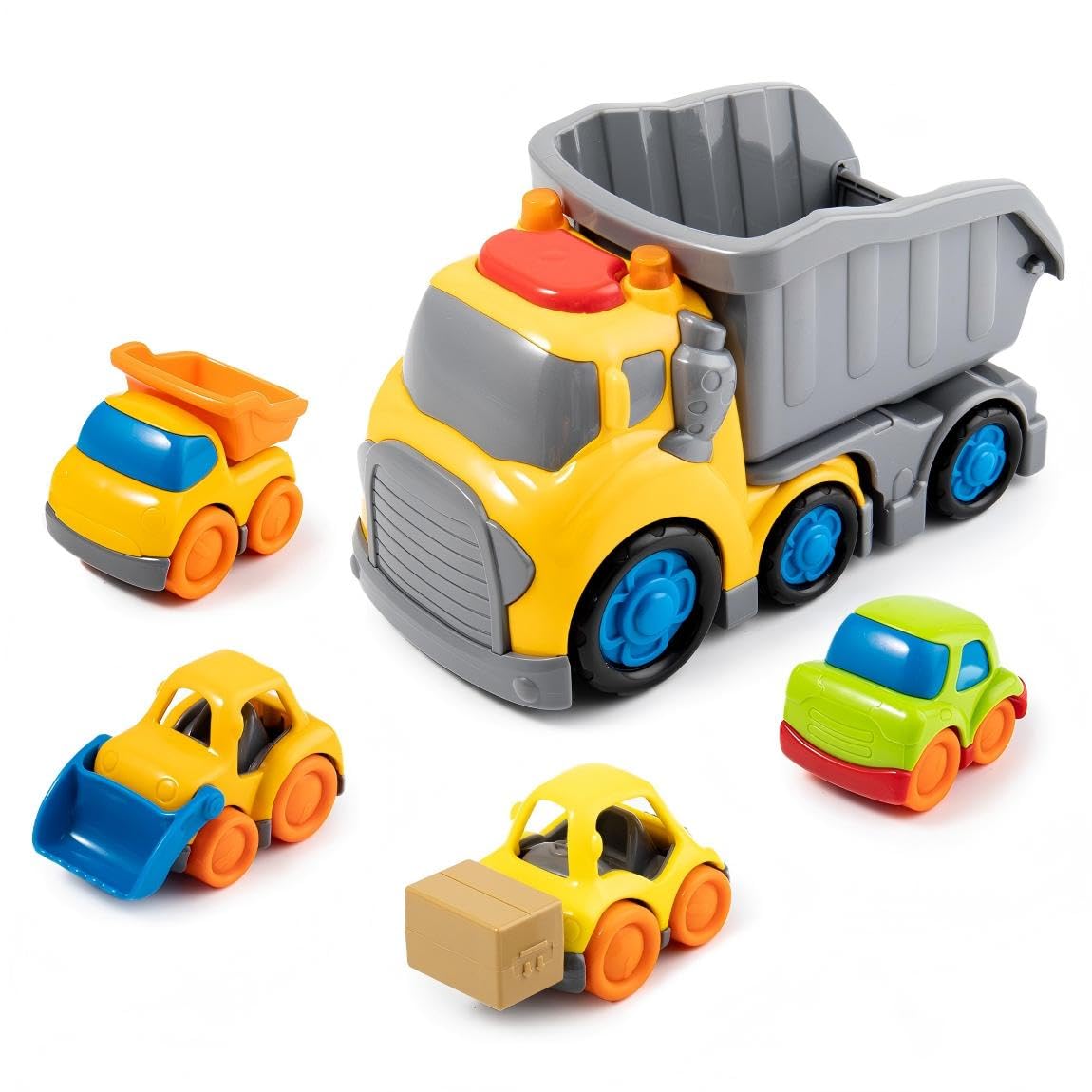 P&C 7.6 Toddler Construction Dump Truck Toys for Ages 2-4, Beach Sand Outdoor Toys Dump Truck Set with Sounds and Lights for Kid