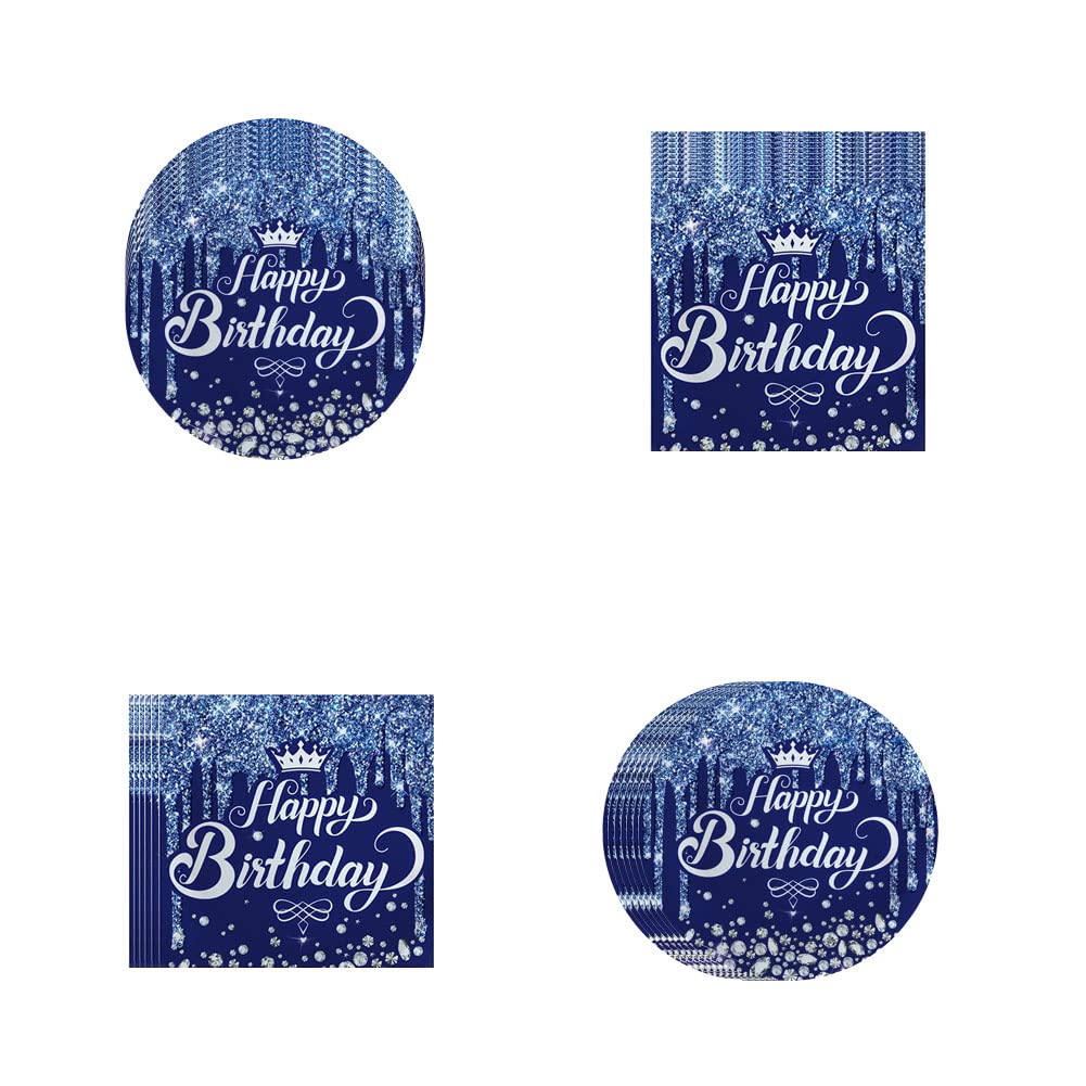 41Pcs Navy Blue And Silver Party Supplies ,Include 20 Plates, 20 Napkin And 1Pcs Tablecloth,Used For Navy Blue And Silver Birthd