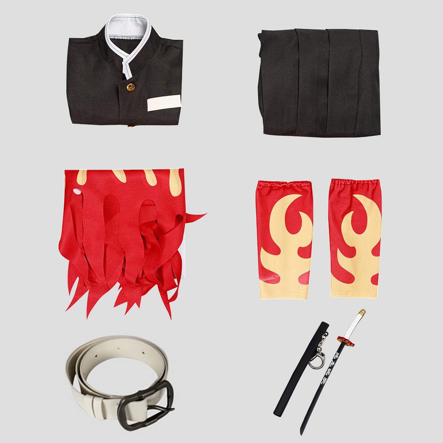 Vzqi Rengoku Costume Kids Anime Cosplay Kimono Halloween Red Flame Cloak M
