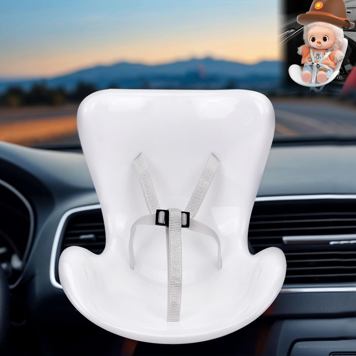 Doll car seat Compatible with Labubu, Vent Clip for 10-17cm Blind Box Toys, Secure Doll Seat with Adjustable Safety Strap & Airf