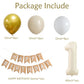 Yumiche Birthday Decorations Kit - 40" Cream Number 1 Balloon & HAPPY BIRTHDAY Banner with 12" White Sand Metallic Gold Balloons
