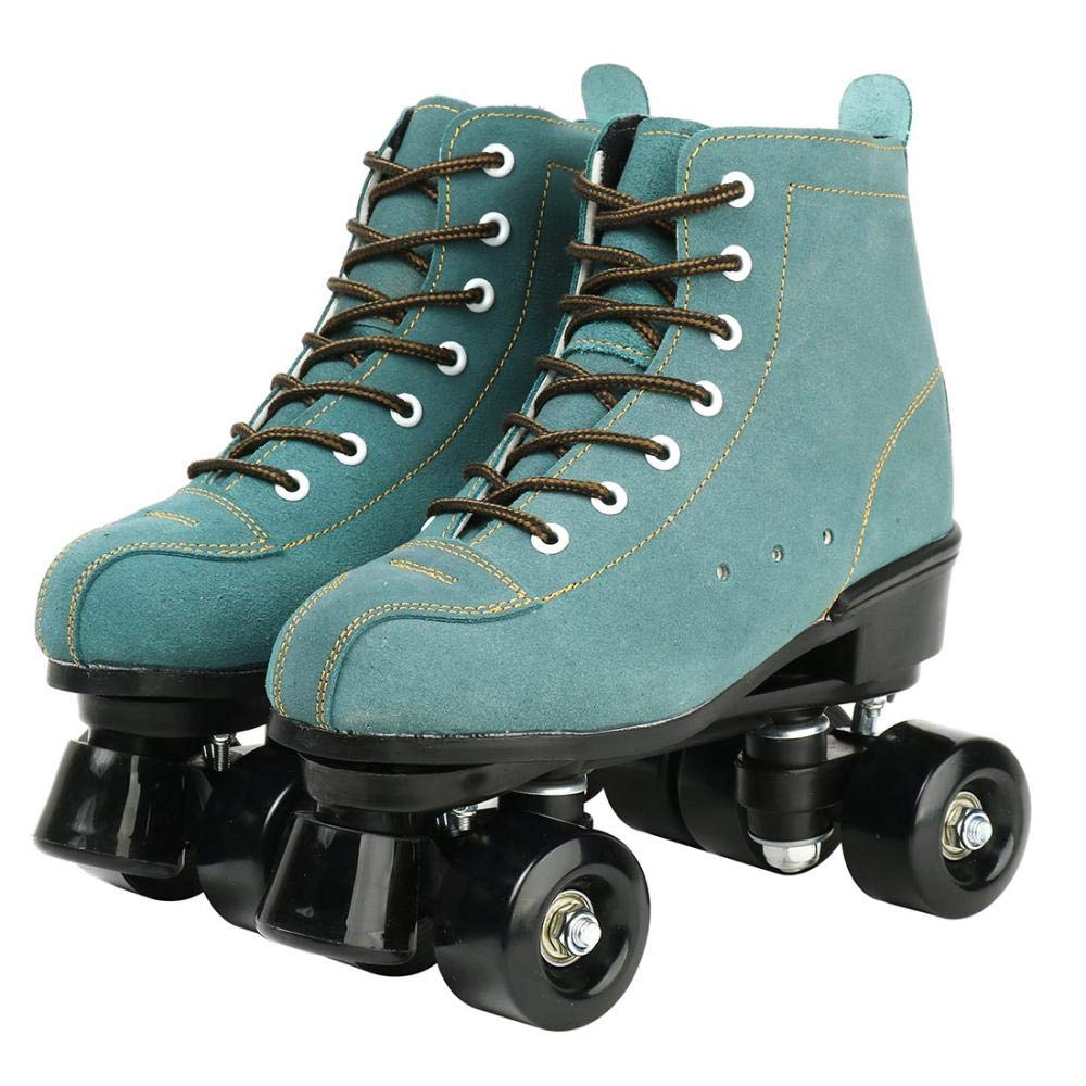 XUDREZ Cowhide Roller Skates for Women and Men High-Top Shoes Double-Row Design Adjustable Classic enhanced Roller Skates (Blue 7.5)