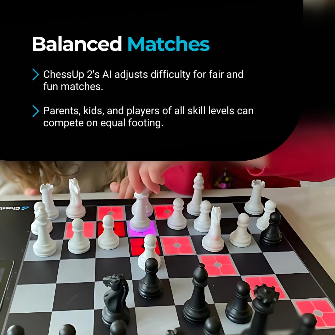 ChessUp CU2 Electronic Chess Board - WiFi, TouchSense Pieces, AI Lessons, 13.5x15.5 inches, Black