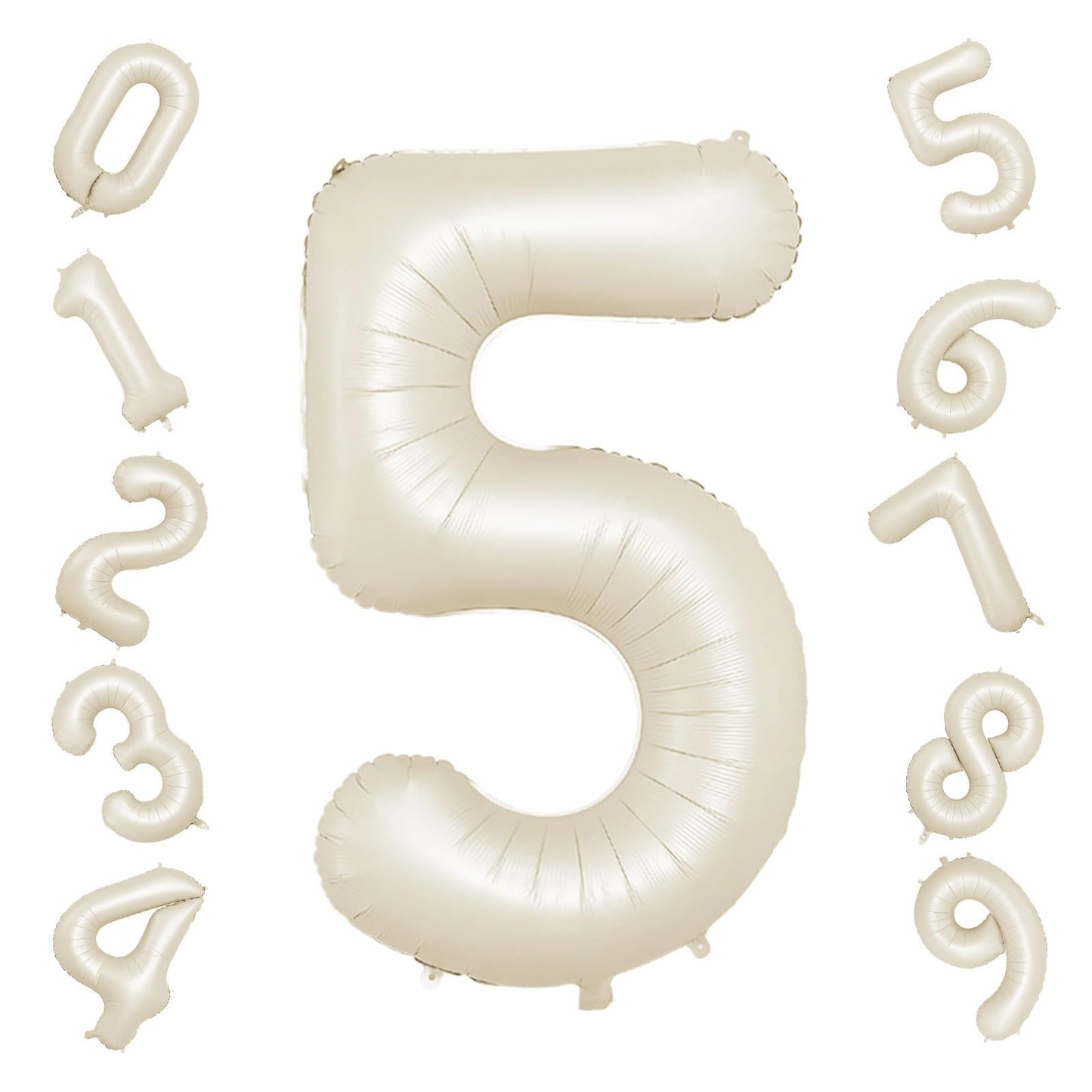 40 Inch Cream Number 5 Balloon, Beige Large 5Th Birthday Balloons, Digital 5 Cream White Giant 5 Foil Balloon Helium For Boys Gi