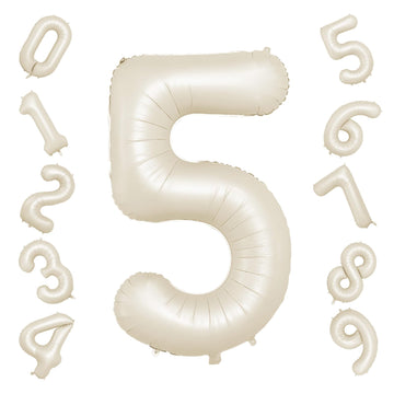 40 Inch Cream Number 5 Balloon, Beige Large 5Th Birthday Balloons, Digital 5 Cream White Giant 5 Foil Balloon Helium For Boys Gi