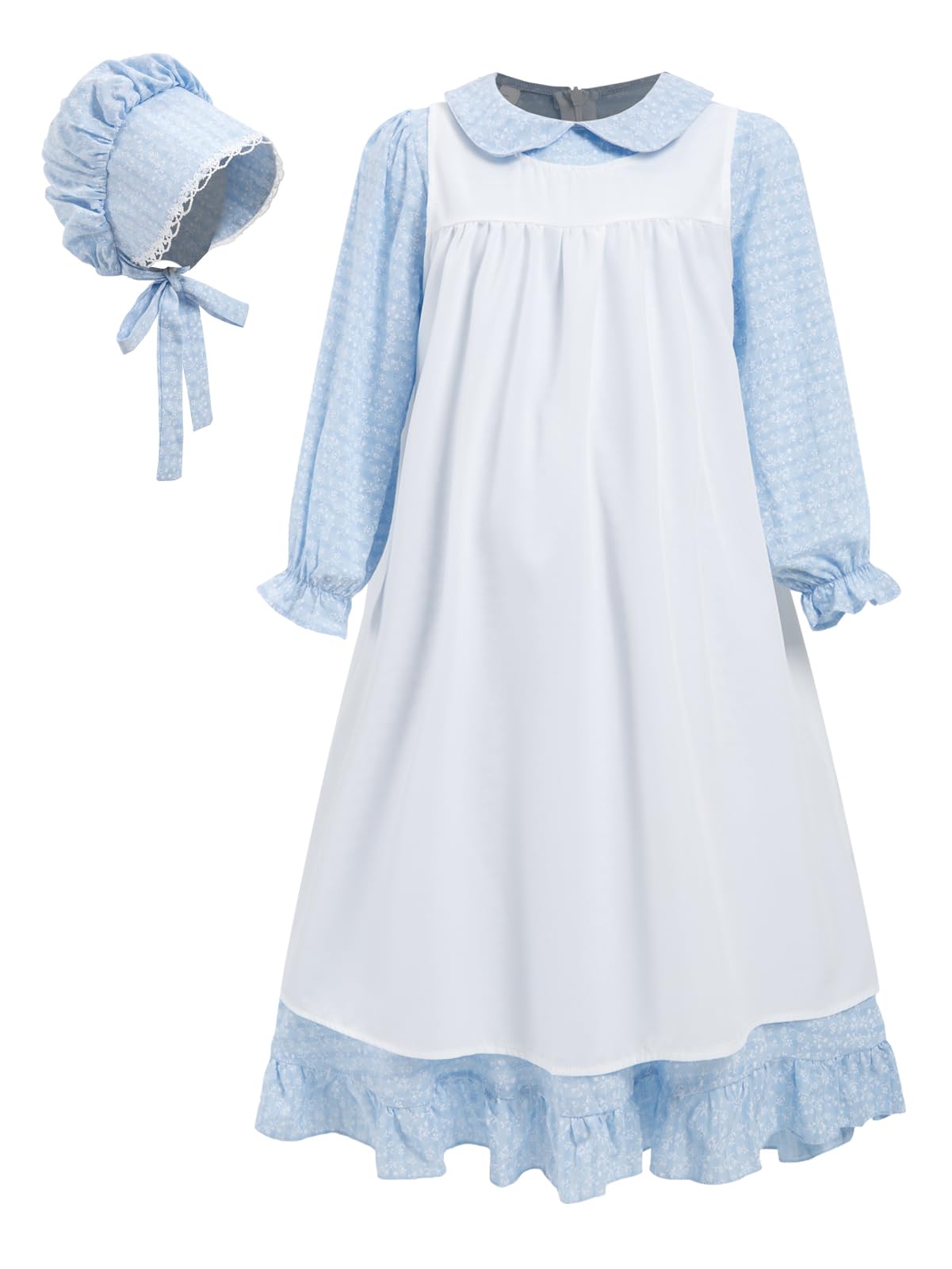 Pioneer Dresses For Girls Prairie Colonial Costume Long Sleeves Laura Ingalls Pilgrim Costume 11-12Y