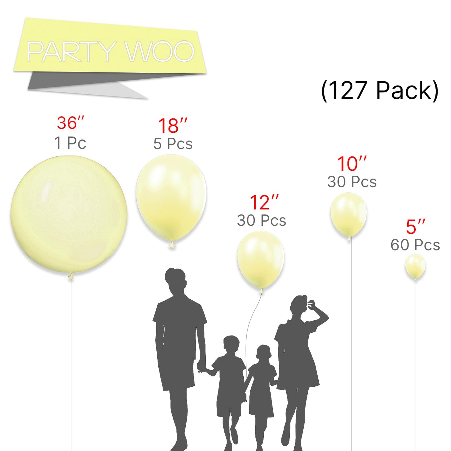 Partywoo Pastel Yellow Balloons, 127 Pcs Pale Yellow Balloons Different Sizes Pack Of 36 Inch 18 Inch 12 Inch 10 Inch 5 Inch Light Yellow Balloons For Balloon Garland As Party Decorations, Yellow-Q07