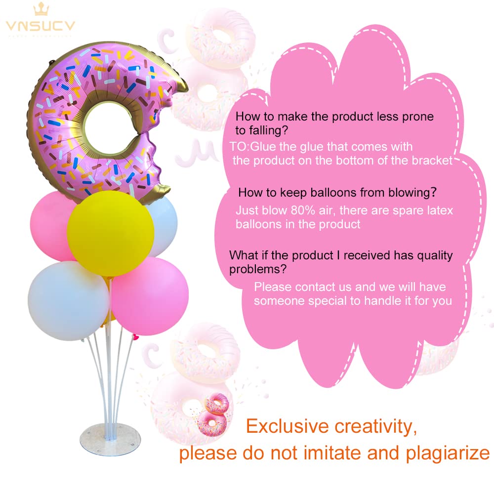 Donut Table Centerpiece Balloons Stand Kit 2 Sets With 2 Doughnut Foil Balloons And 14 Latex Pastel Balloons For Donut Time Deco