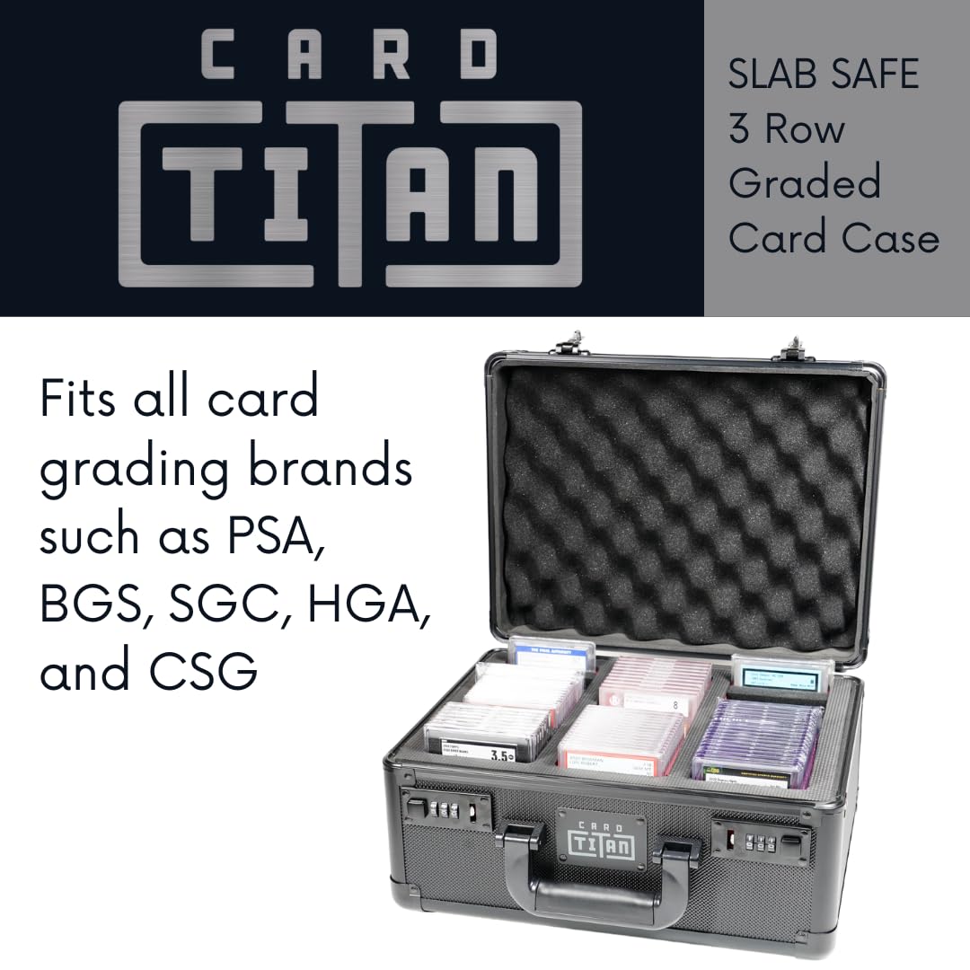 Card Titan Slab Safe Premium Trading Card Storage Box - 3 Row Lockable Sports Card Case with Laser Cut Foam Interior - Holds up