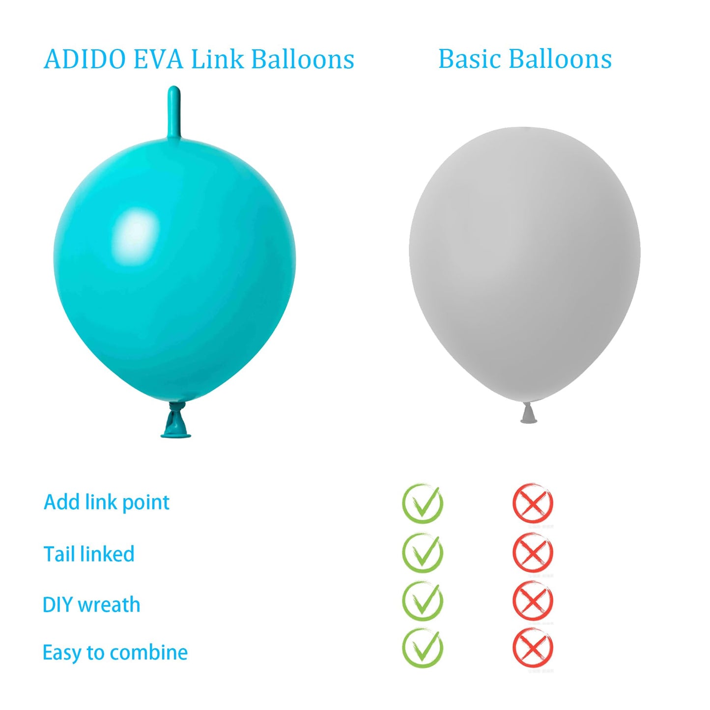 Adido Eva Link Balloons Teal Blue 10 Inch Latex Quick Linkale Balloon 80 Pcs For Birthday, Halloween, Christmas, Party Festival