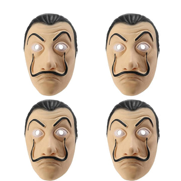 Wanna Party Pack of 4 Money Heist La Casa Salvador Dal Face Mask For Cosplay, Party, Theme Play, Role Play, Halloween