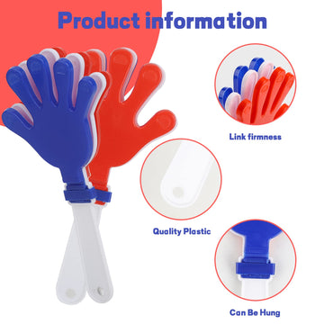 Zcysrlqin 24 Pcs Red/White/Blue Hand Clappers 7.5 Inch Noise Makers Plastic Clapping Hands Noisemakers Patriotic Parties, Sporti