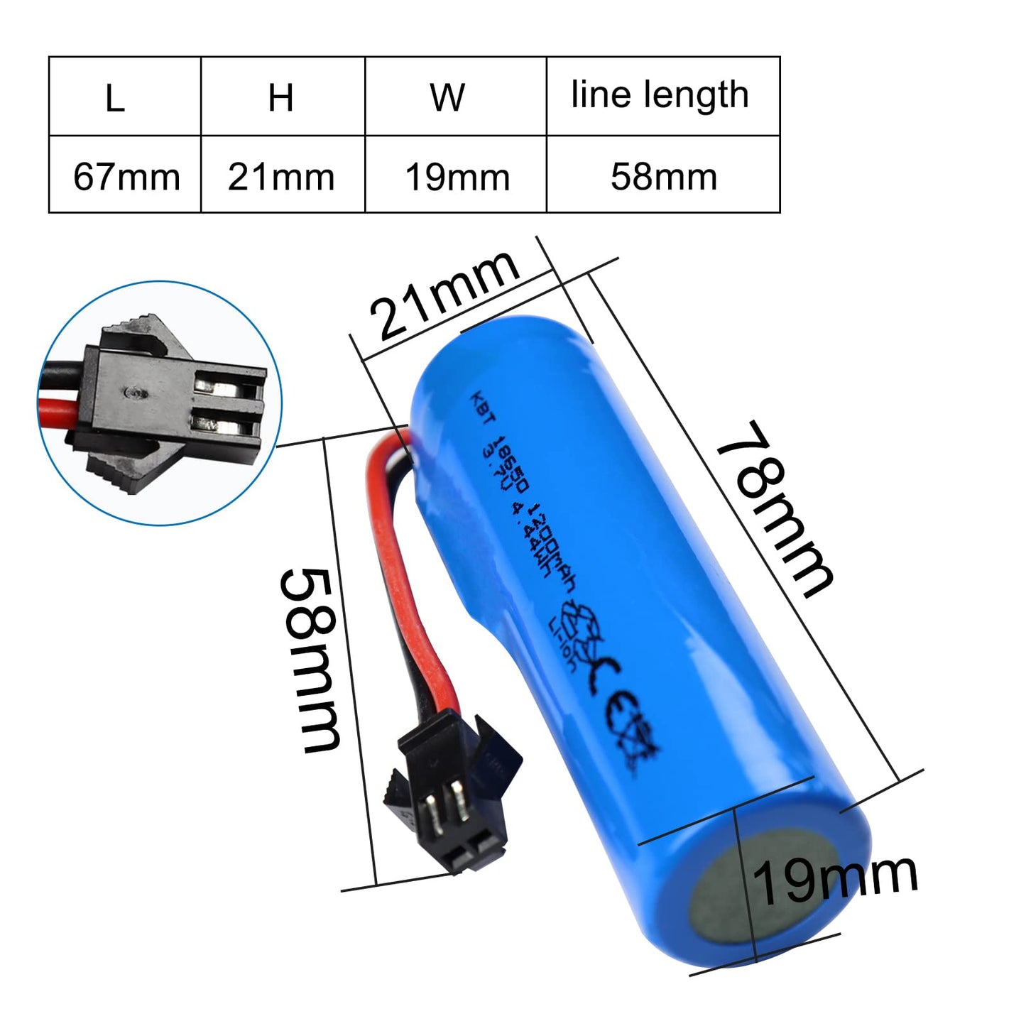 KBT RC Car Lithium Battery: 3.7V 1200mAh Rechargeable Li-ion Battery with SM -2P Plug & Charging Cable for RC Cars -2 Pack
