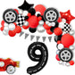 Race Car Birthday Balloons Decorations, 40 Inch Racetrack Black Number 9 Balloon, Large Mylar Black 9 Balloon For 9St Birthday R