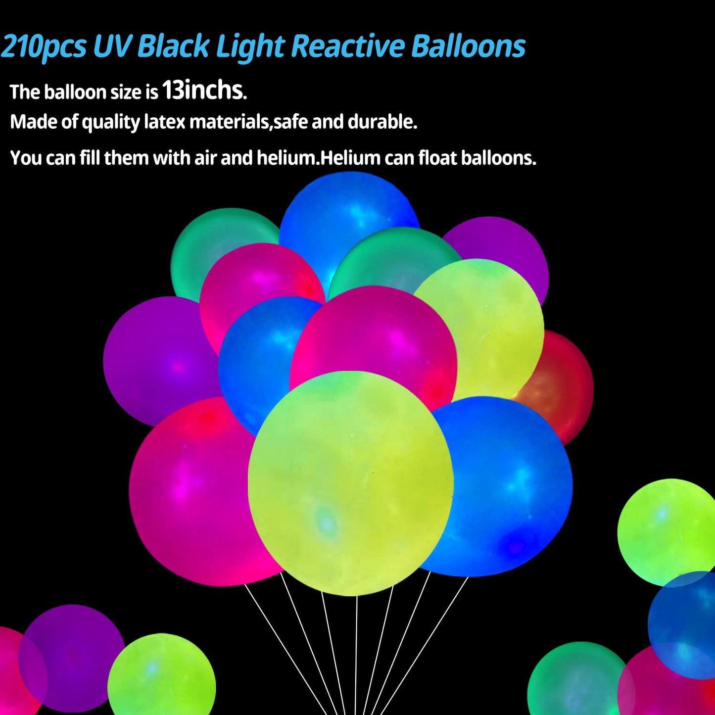 210 Pack 12 Inches Uv Colored Neon Balloons Glow In The Dark Balloons Neon Party Decorations Glow Party Supplies Glow Balloons B