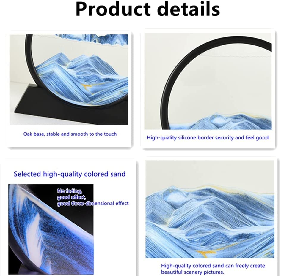 Moving Sand Art Picture, Round Glass 3D Deep Sea Sandscape In Motion Display, Flowing Sand Frame, Sensory Relaxing Desktop Home Office Work Desk Decor