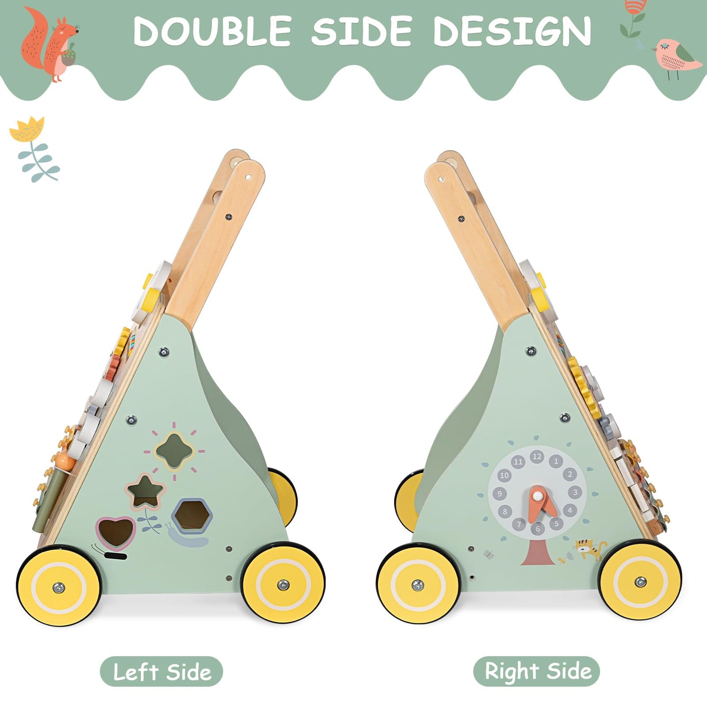 Gigglegems Wooden Baby Walker, Multiple Learning Activities Center Develops Motor Skills For Infant To Toddler, Push And Pull Wa