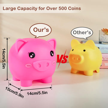 Piggy Bank Girls, Unbreakable Piggy Banks Large Money Coin Bank For Kids With Diy Stickers, For Birthday, Easter, Baby Shower, Fuchsia
