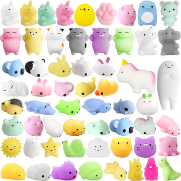 Pokonboy 60 Pack Mochi Squishy Toys Squishies, Cat Panda Unicorn Squishy Mini Kawaii Squishies Birthday Party Favors Cute Animals Stress Relief Toys Carnival Prizes For Kids Boys Girls Adults