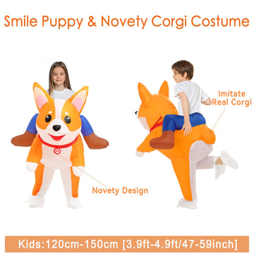 Inflatable Costumes Kids Dog Costume Halloween Blow Up Ride On Corgi Costume Animal Suit For Girls Boys Cosplay Party