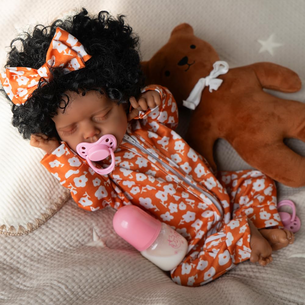 Jirachi Black Lifelike Reborn Baby Dolls, Full Body Vinyl Real Life Baby Girl, Realistic Reborn Babies With Feeding Set For Kids Age 3+