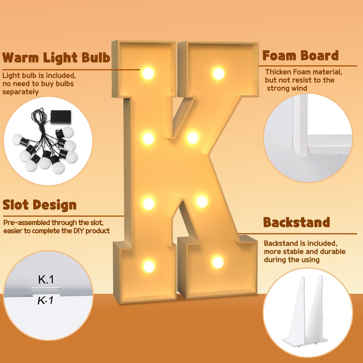 Imprsv Marquee Letter K, 3Ft White Foam Board Art Craft Kit For Baby Shower, Wedding Decorations, Party Backdrop Decor