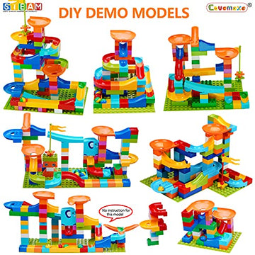 Couomoxa Marble Run Building Blocks: Compatible Classic Large Blocks Maze Track Sets - Big Blocks Educational Stem For Toddlers - Birthday Toys Gifts For 2 3 4 5 6 7 8 Year Old Boys & Girls