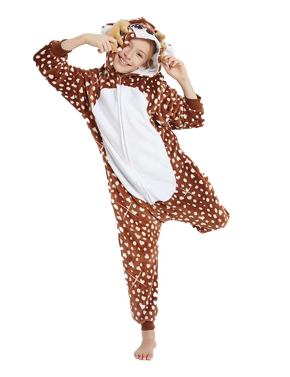 Calanta Deer Onesie Kids Reindeer Costume Girls Animal Pajamas Halloween Christmas Cosplay Party.Sika Deer.140